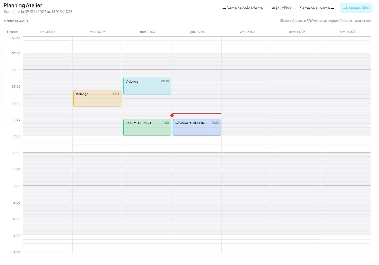 Planning semaine et fiche véhicule